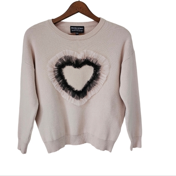 Frank Lyman soft knit sweater beige with the sheer trim heat detailing sz S - Picture 3 of 6